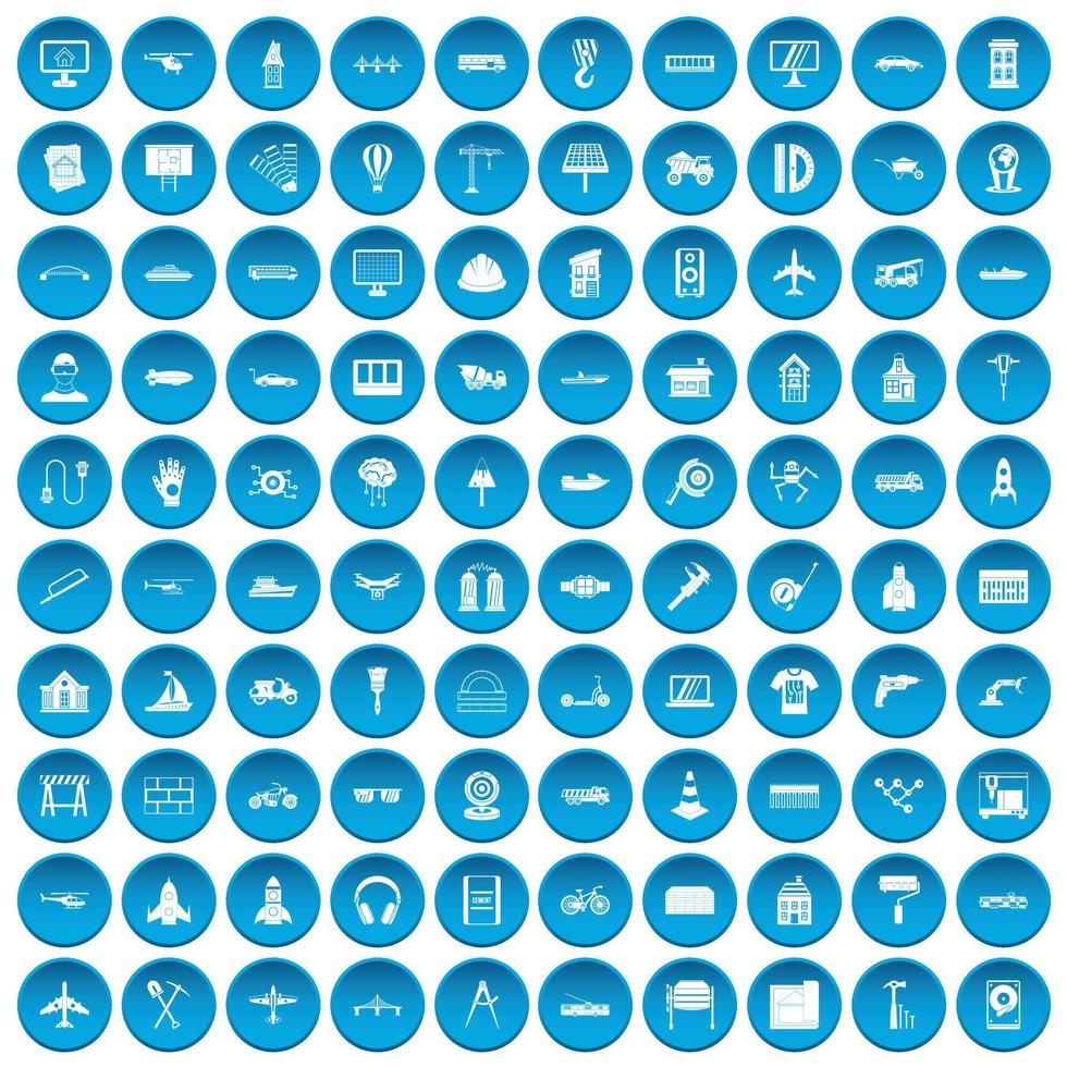 100 icônes d'ingénierie définies en bleu vecteur