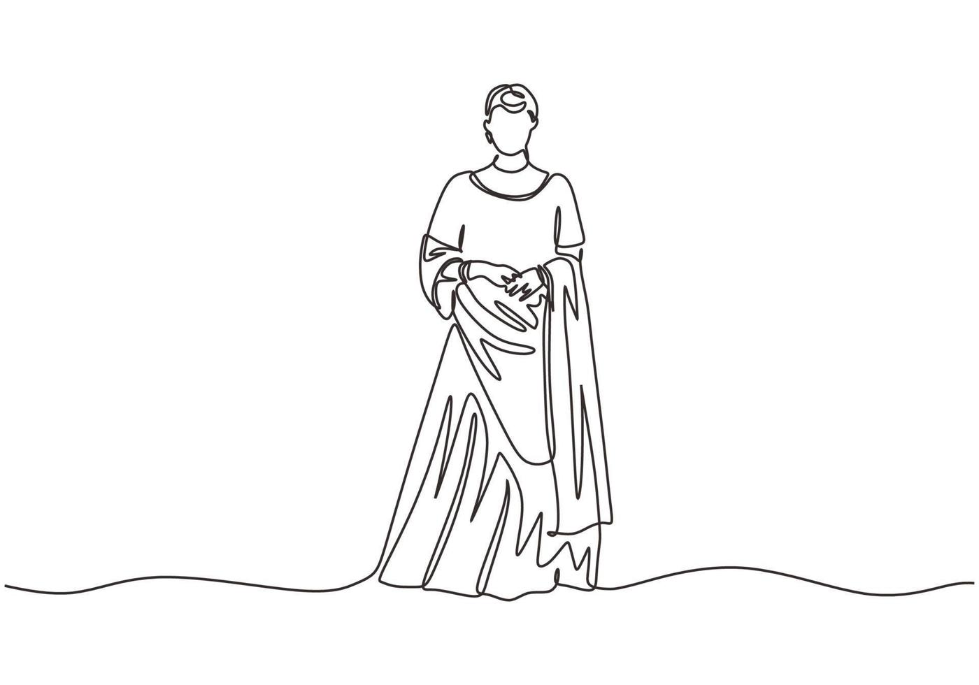 femme indienne avec une robe ou une robe traditionnelle. dessin minimaliste continu en une ligne vecteur