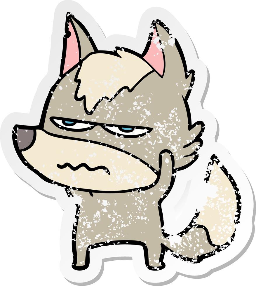 autocollant en détresse d'un loup agacé de dessin animé vecteur