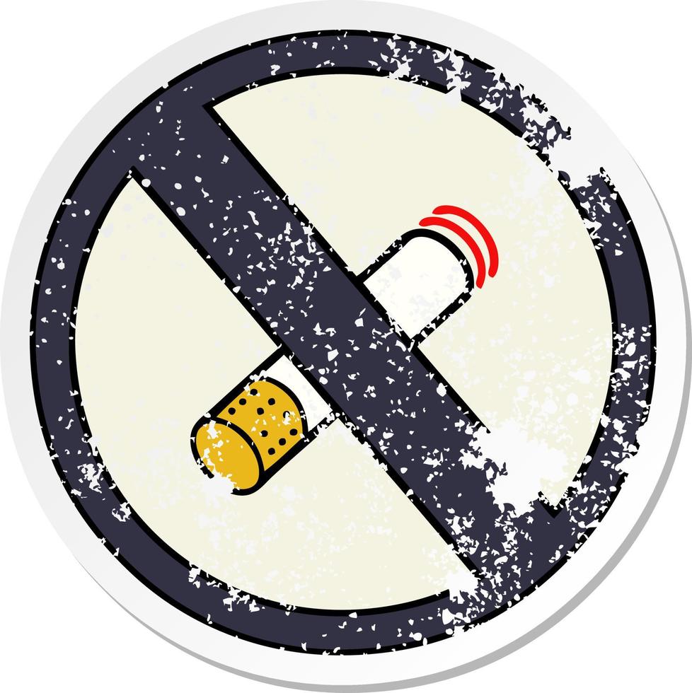 autocollant en détresse d'un dessin animé mignon signe interdit de fumer vecteur
