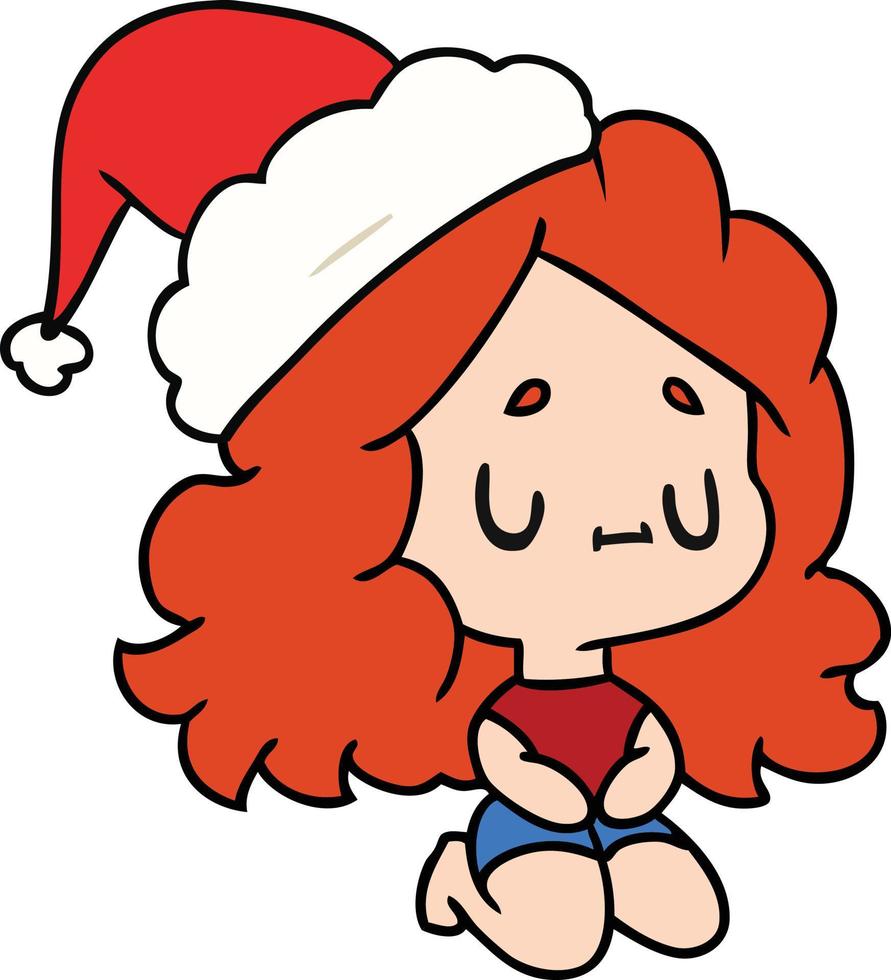 dessin animé de noël de fille kawaii vecteur