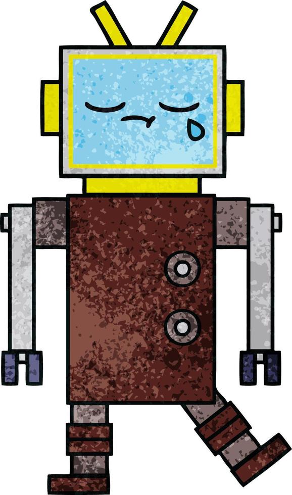 robot de dessin animé de texture grunge rétro vecteur