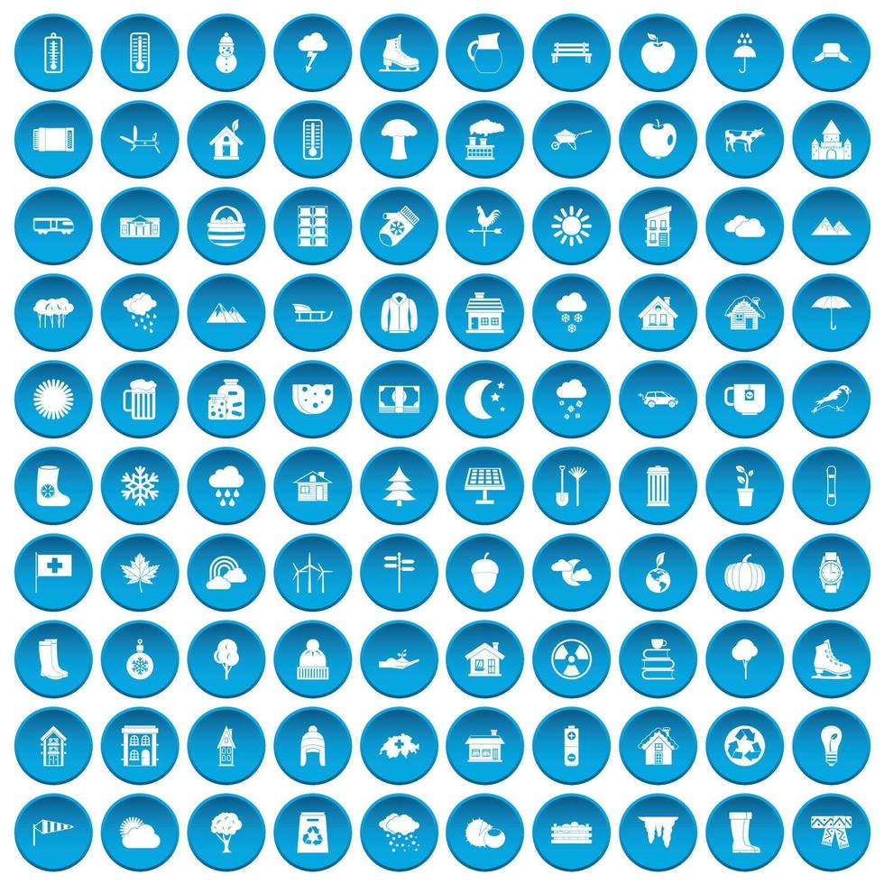 100 icônes de maison de campagne définies en bleu vecteur