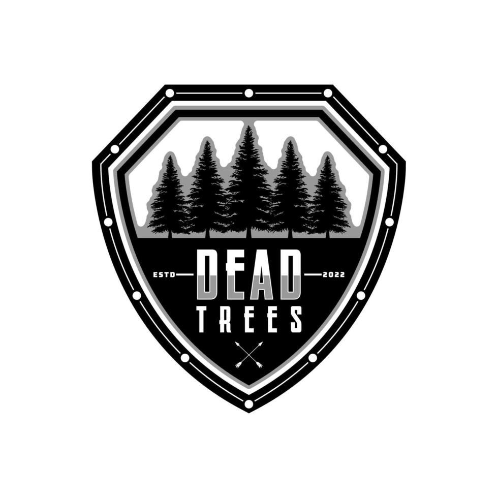 bouclier de sécurité et forêts de pins pour l'entretien des forêts ou les logos de la réserve naturelle vecteur