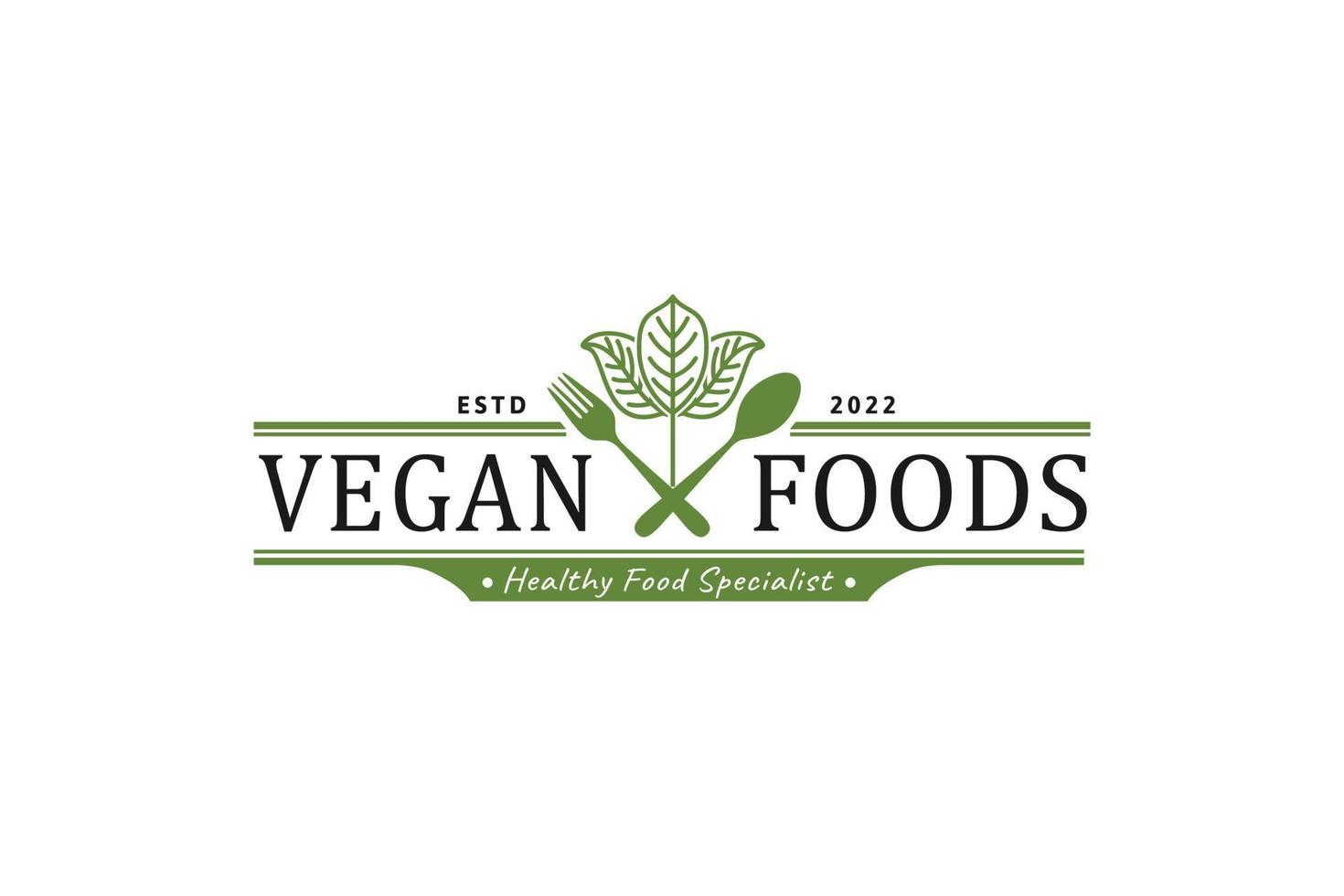 étiquette de nourriture végétarienne avec icône de couverts et conception de vecteur de légumes ou de plantes