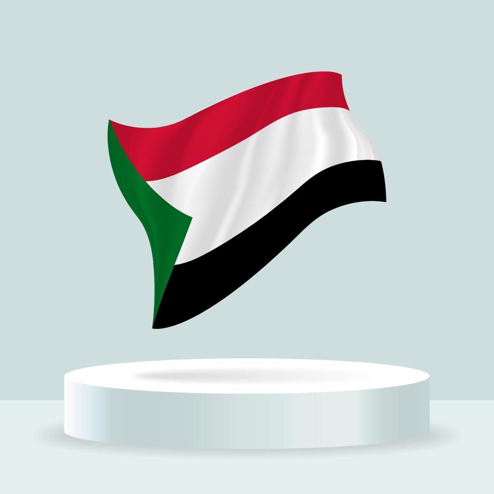 drapeau soudanais. Rendu 3D du drapeau affiché sur le stand. agitant le drapeau dans des couleurs pastel modernes. dessin de drapeau, ombrage et couleur sur des calques séparés, soigneusement en groupes pour une édition facile. vecteur