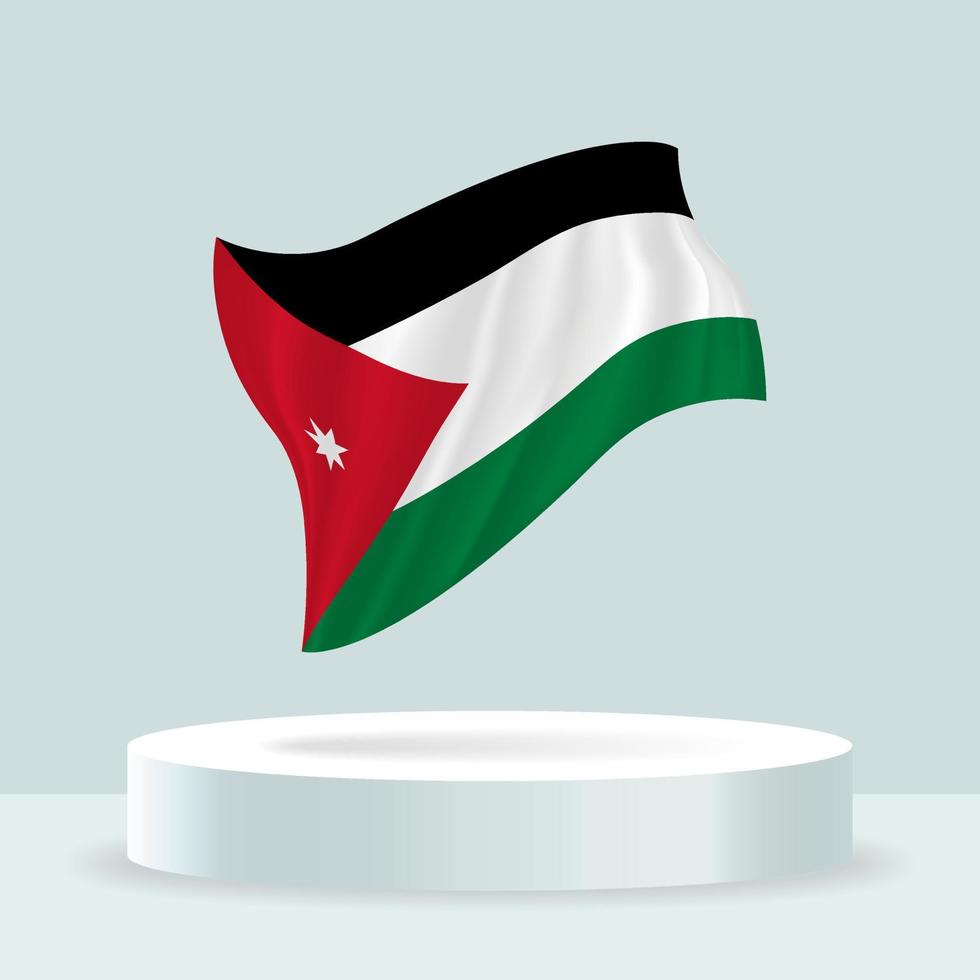 drapeau jordanien. Rendu 3D du drapeau affiché sur le stand. agitant le drapeau dans des couleurs pastel modernes. dessin de drapeau, ombrage et couleur sur des calques séparés, soigneusement en groupes pour une édition facile. vecteur