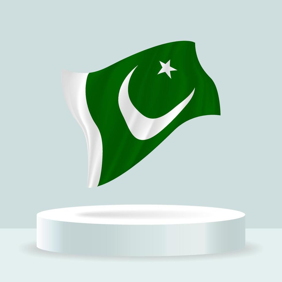 drapeau pakistanais. Rendu 3D du drapeau affiché sur le stand. agitant le drapeau dans des couleurs pastel modernes. dessin de drapeau, ombrage et couleur sur des calques séparés, soigneusement en groupes pour une édition facile. vecteur