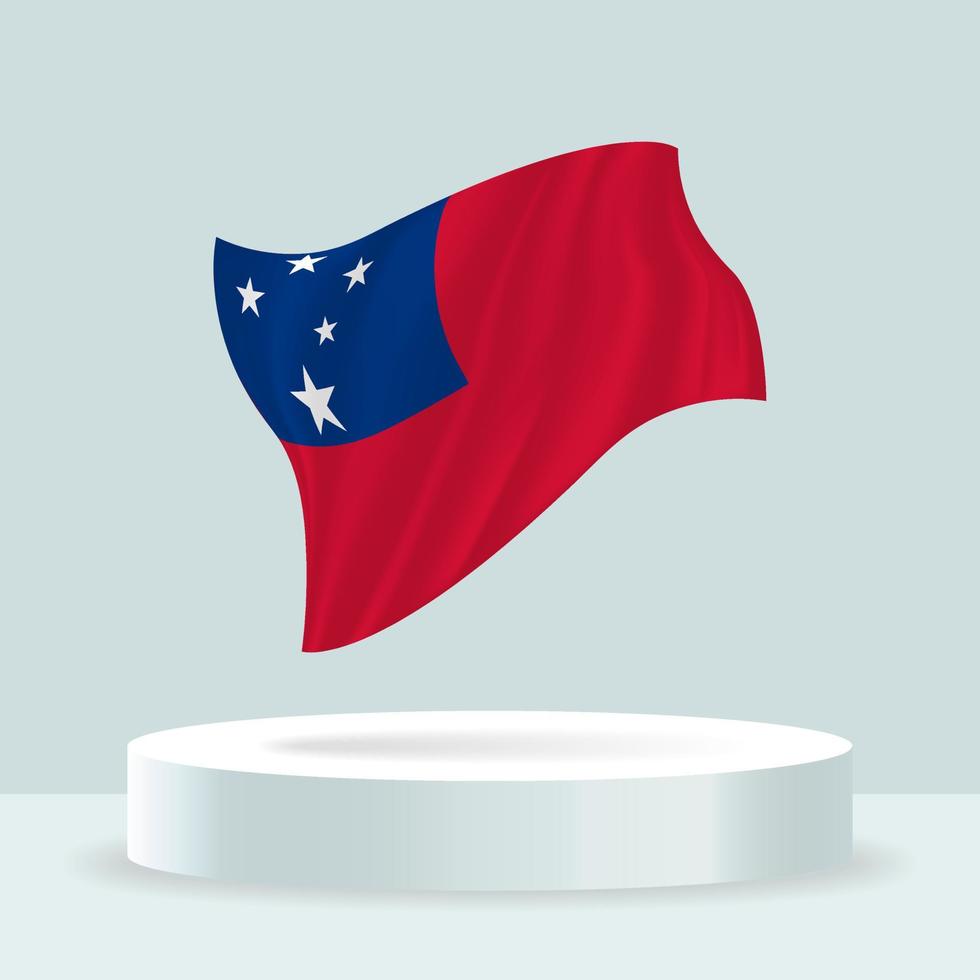 drapeau samoan. Rendu 3D du drapeau affiché sur le stand. agitant le drapeau dans des couleurs pastel modernes. dessin de drapeau, ombrage et couleur sur des calques séparés, soigneusement en groupes pour une édition facile. vecteur