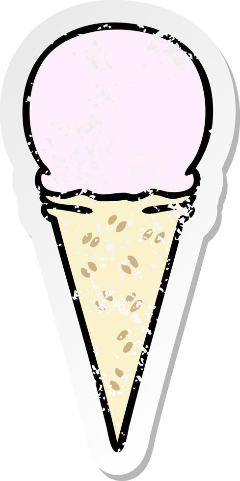 autocollant en détresse d'un cornet de crème glacée aux fraises dessiné à la main vecteur