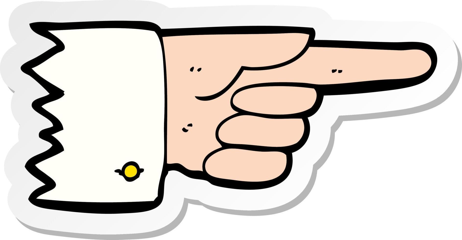 autocollant d'un symbole de main pointée de dessin animé vecteur
