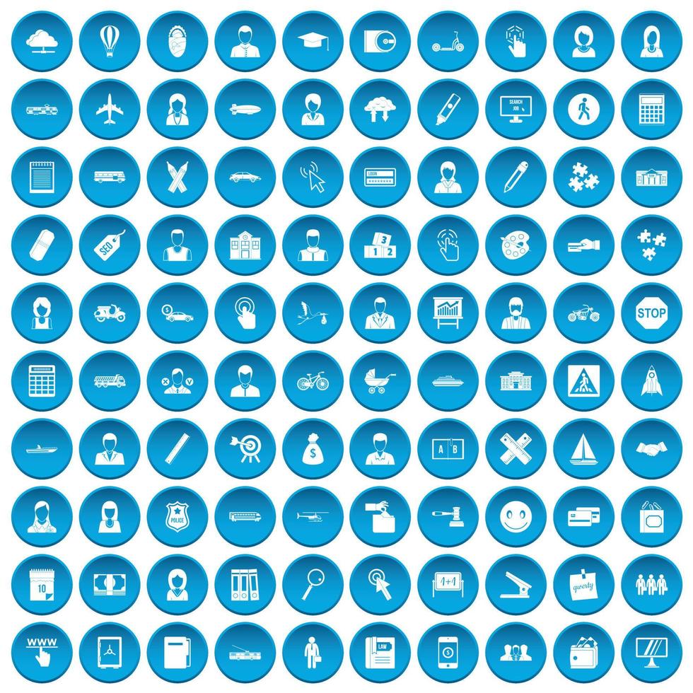 100 icônes d'initiation définies en bleu vecteur