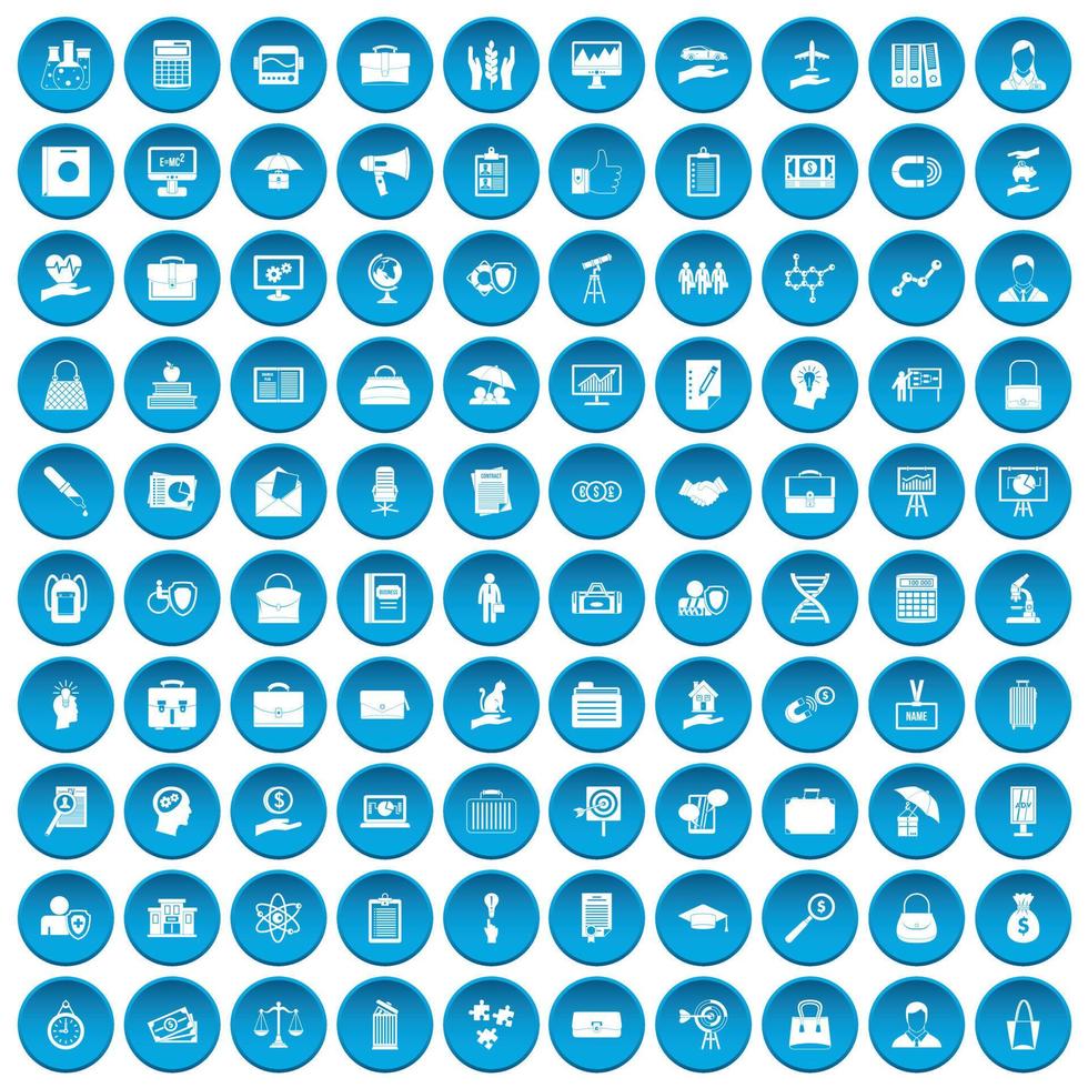 100 icônes de portefeuille définies en bleu vecteur