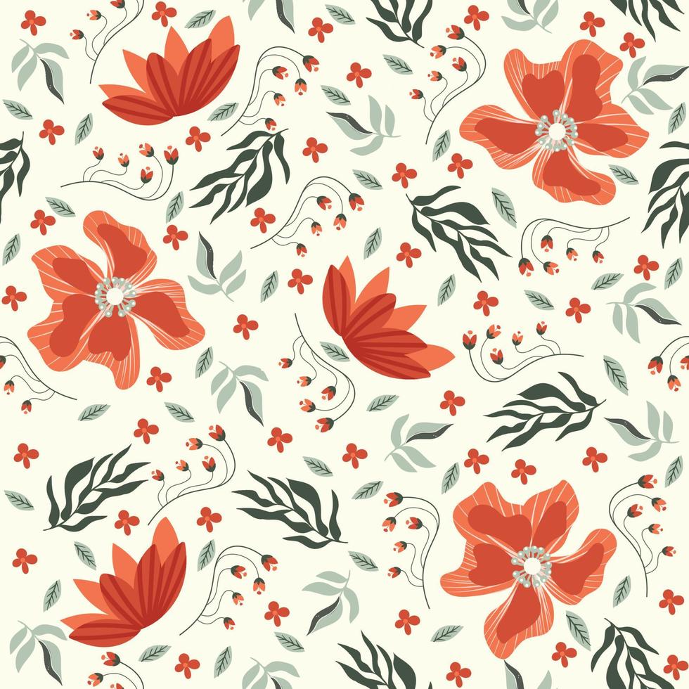 motif floral sans couture fleurs colorées dessinées à la main fond naturel avec des fleurs peintes colorées vecteur