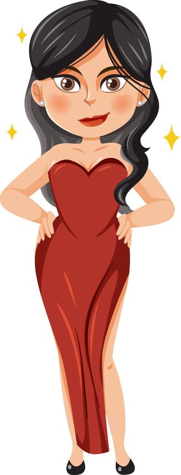 belle femme en personnage de dessin animé de robe rouge vecteur