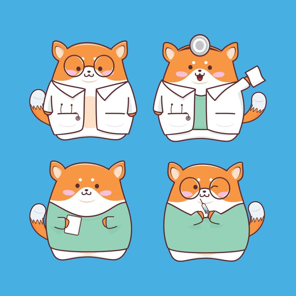 adorable shiba inu kawaii en costume de médecin vecteur