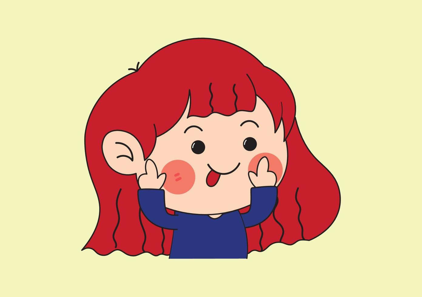 dessin animé mignon fille aux cheveux rouges pointant vers le haut vecteur