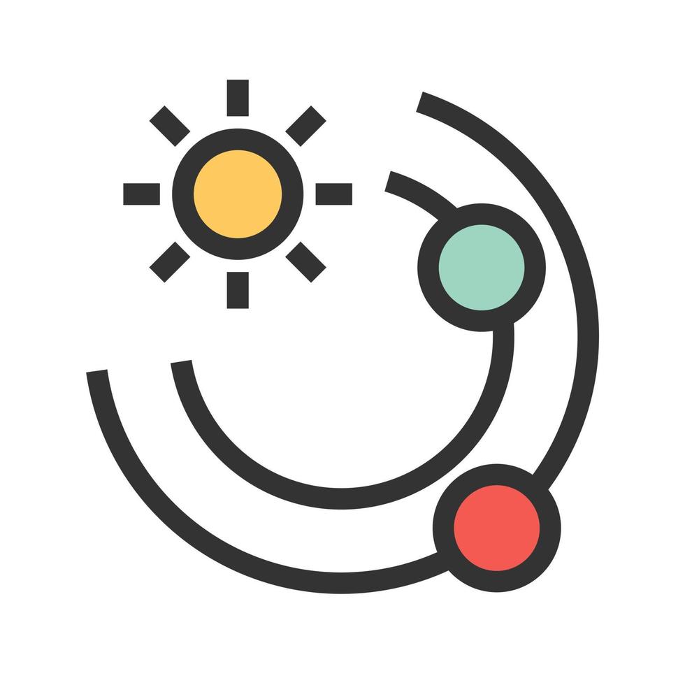 icône de ligne remplie de soleil et de planètes vecteur