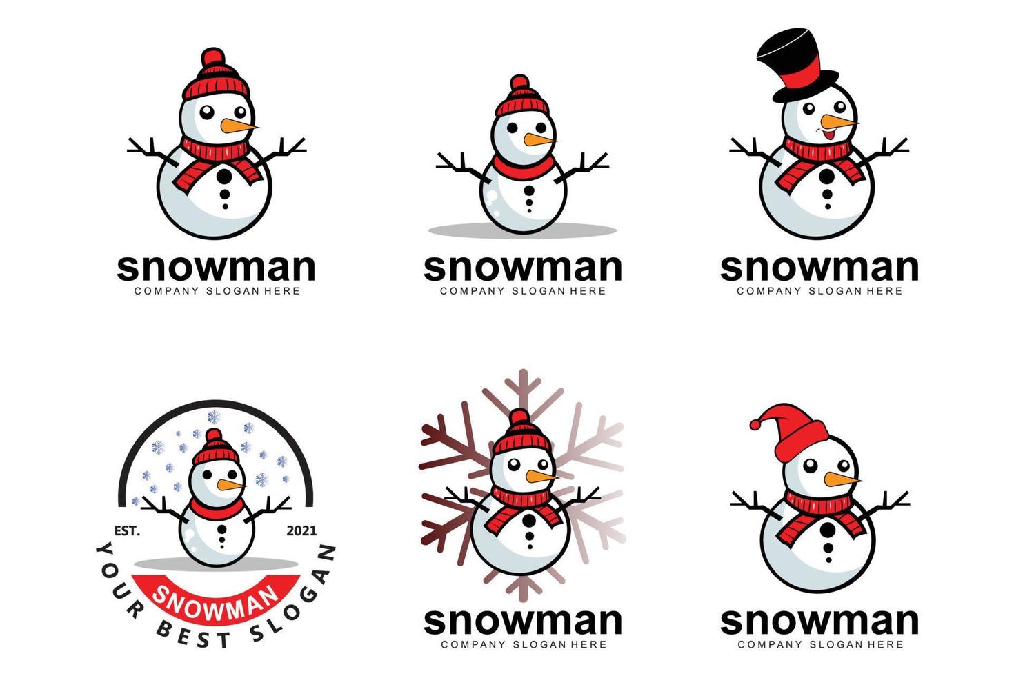 icône de vecteur de logo de bonhomme de neige, Noël d'hiver avec des cadeaux et santa, illustration de conception