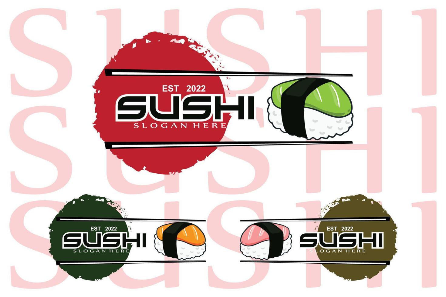 vecteur japonais de logo de nourriture de sushi, avec une variété de viande de fruits de mer, conception de fond adaptée aux autocollants, sérigraphie, bannières, écorcheurs, entreprises