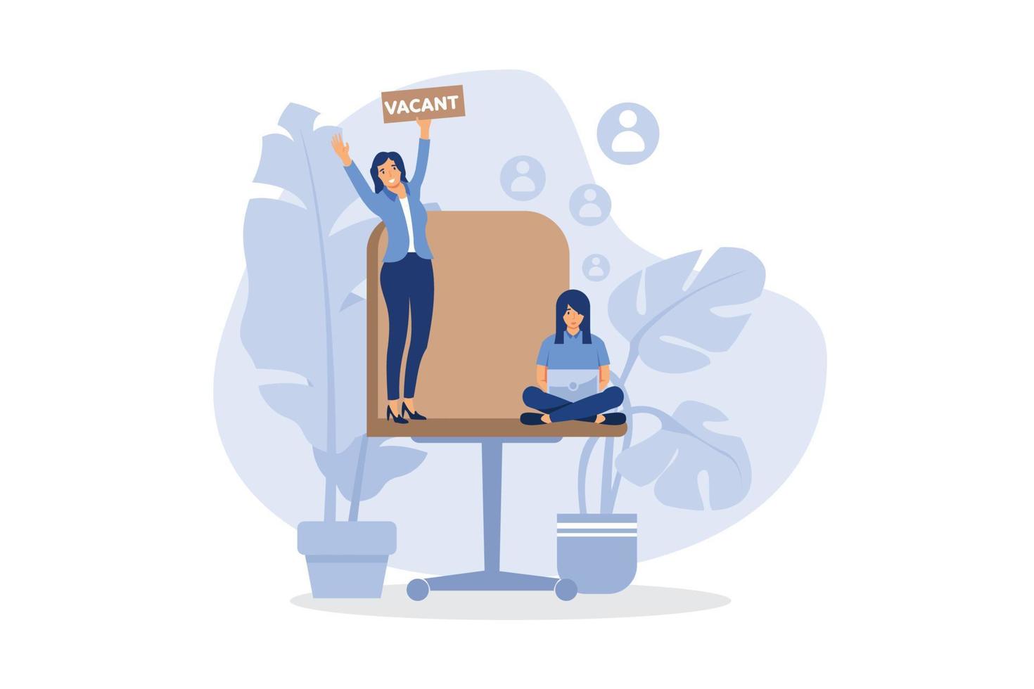 responsable rh cherche travailleur sur place vacante. chaise, bureau, illustration vectorielle plane employeur. concept d'exigence et d'emploi pour la bannière. illustration moderne design plat vecteur