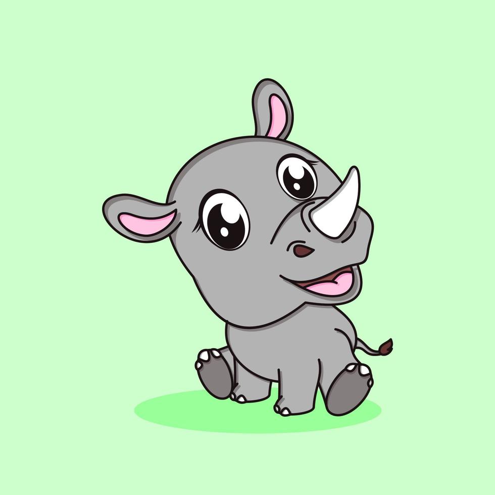 mignon vecteur de dessin animé de rhinocéros. style de dessin animé plat. concept d'icône nature animale isolé