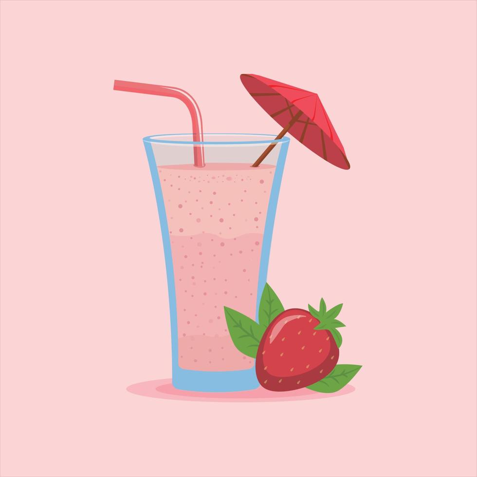 illustration de milkshake aux fraises isolée sur fond rose pastel vecteur