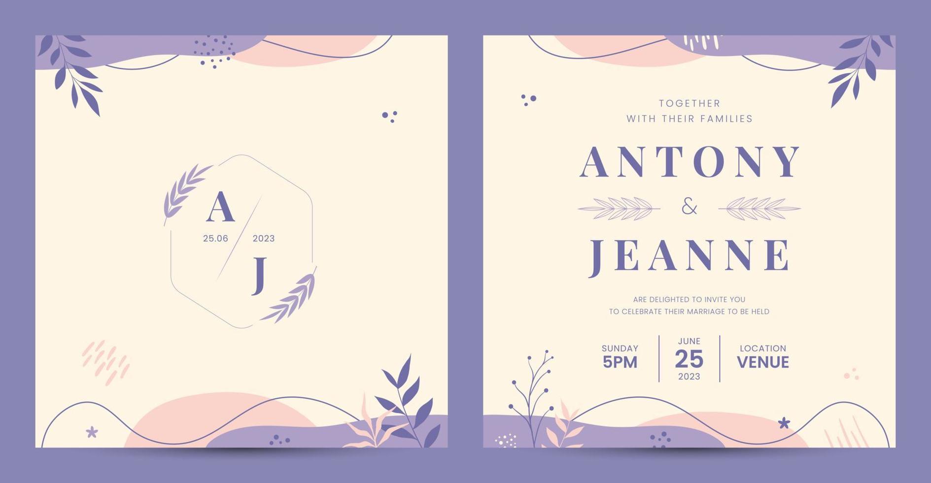 modèle d'invitation de mariage avec fond de couleur pastel vecteur