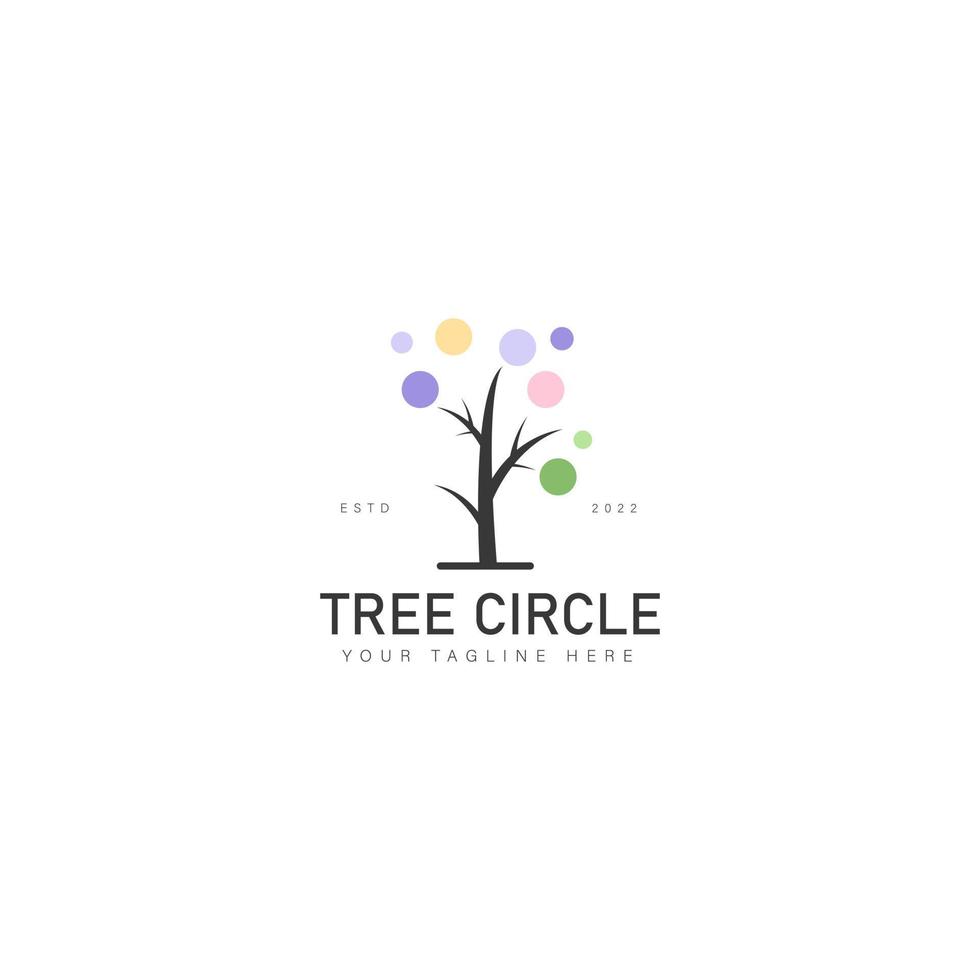 arbre avec cercle feuille coloré logo design icône illustration vecteur