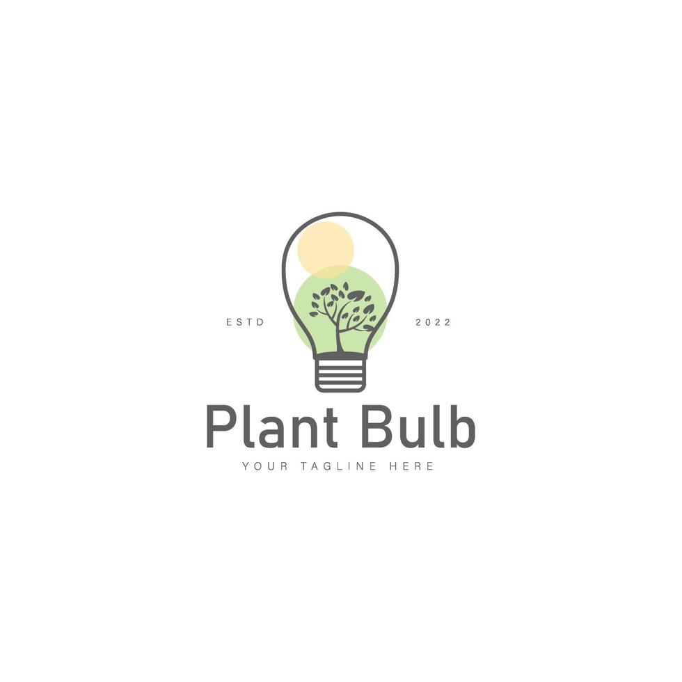 plante avec illustration d'icône de conception de logo de ligne d'ampoule vecteur