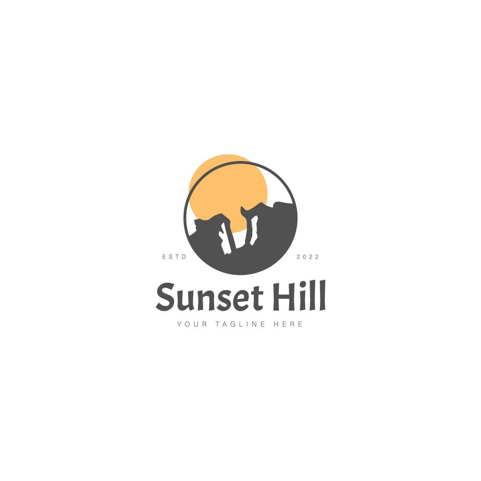 hill rock avec illustration d'icône de conception de logo coucher de soleil vecteur