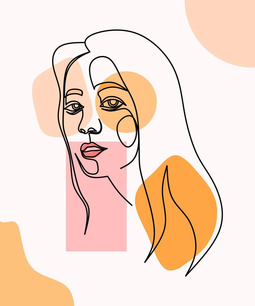 portrait de visage de femme dans un style de dessin continu d'une ligne. art design minimaliste avec des formes abstraites. vecteur