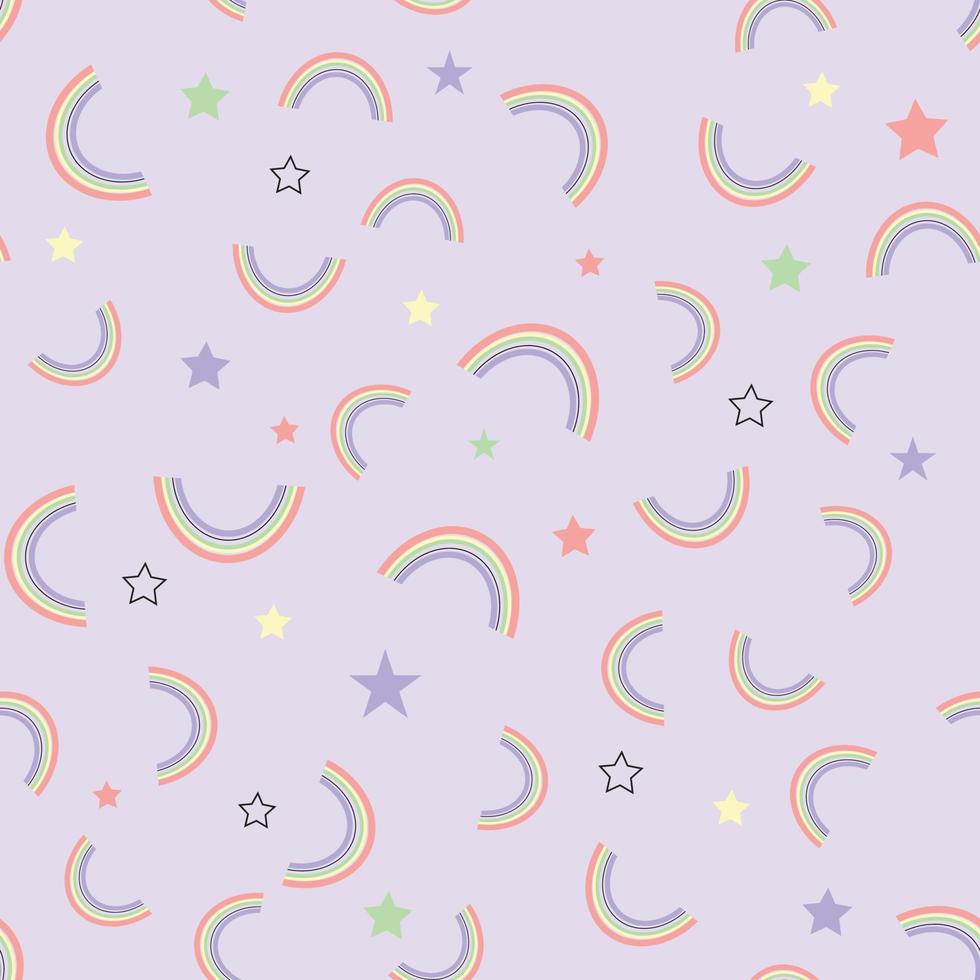 motif bébé sans couture avec arcs-en-ciel dessinés à la main et étoiles sur fond violet. texture créative des enfants pour le tissu, l'emballage, le textile, le papier peint, l'habillement. illustration vectorielle. vecteur
