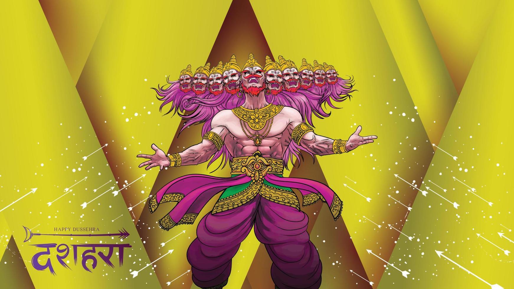 illustration vectorielle créative du seigneur rama tuant ravana dans le festival d'affiches happy dussehra navratri de l'inde. traduction dusséhra vecteur