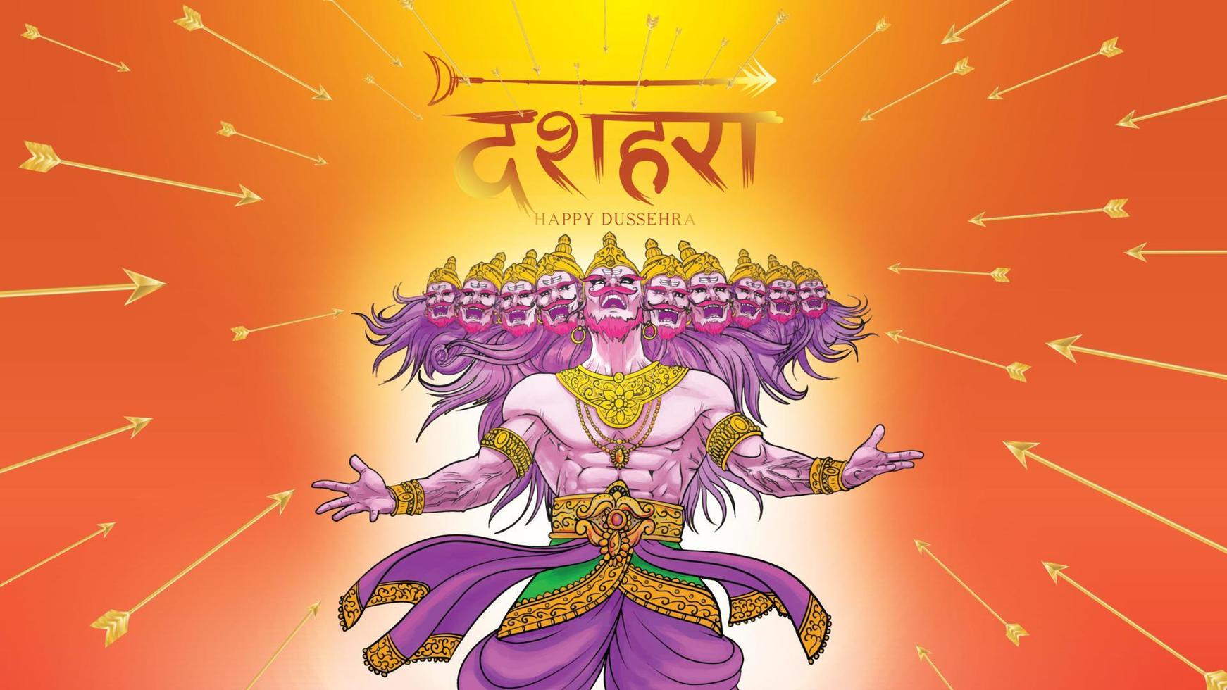 illustration vectorielle créative du seigneur rama tuant ravana dans le festival d'affiches happy dussehra navratri de l'inde. traduction dusséhra vecteur