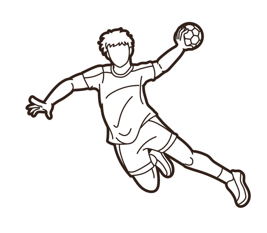 contours, handball, sport, joueur masculin, action vecteur