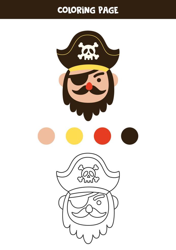 pirate dessiné à la main de couleur. feuille de travail pour les enfants. vecteur