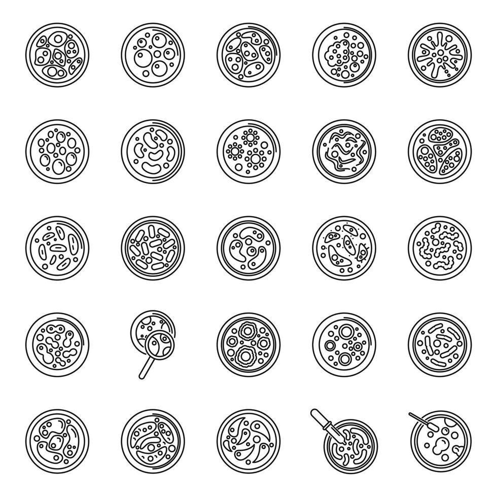 les icônes de la boîte de pétri définissent le vecteur de contour. expérience de bactéries