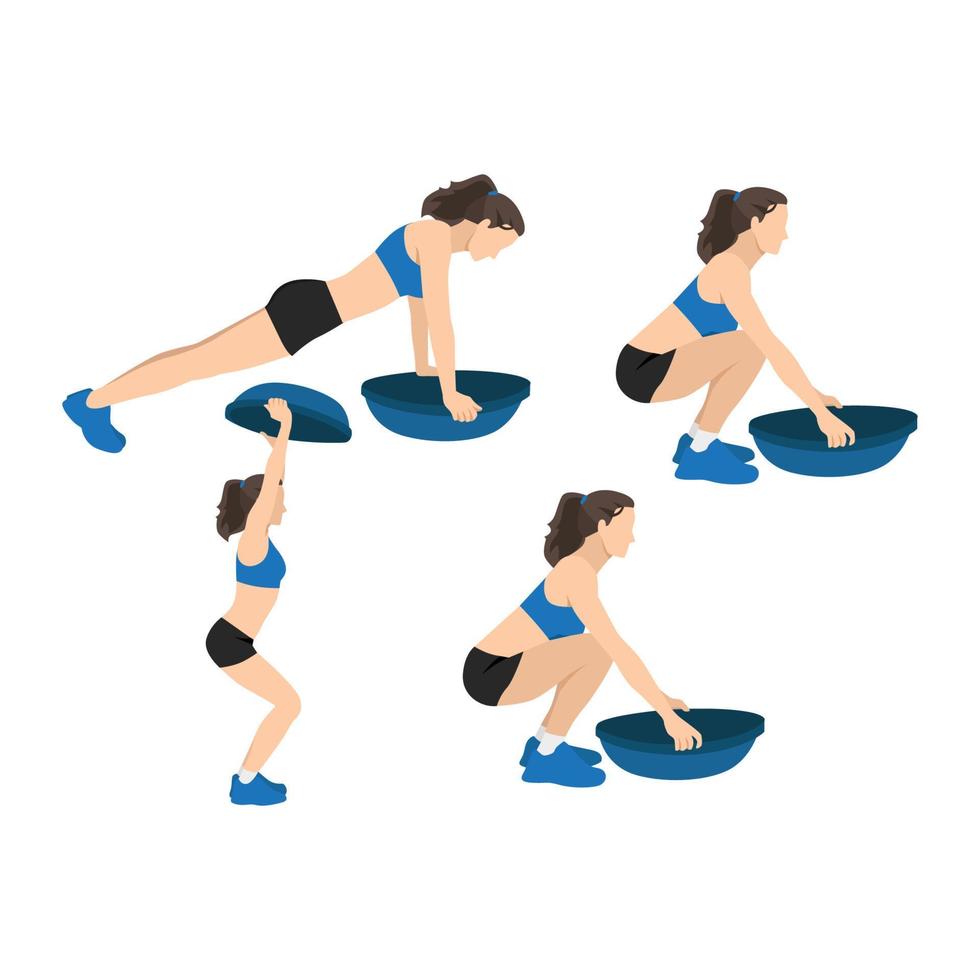 femme faisant de l'exercice bosu ball burpee illustration vectorielle plane isolée sur fond blanc vecteur