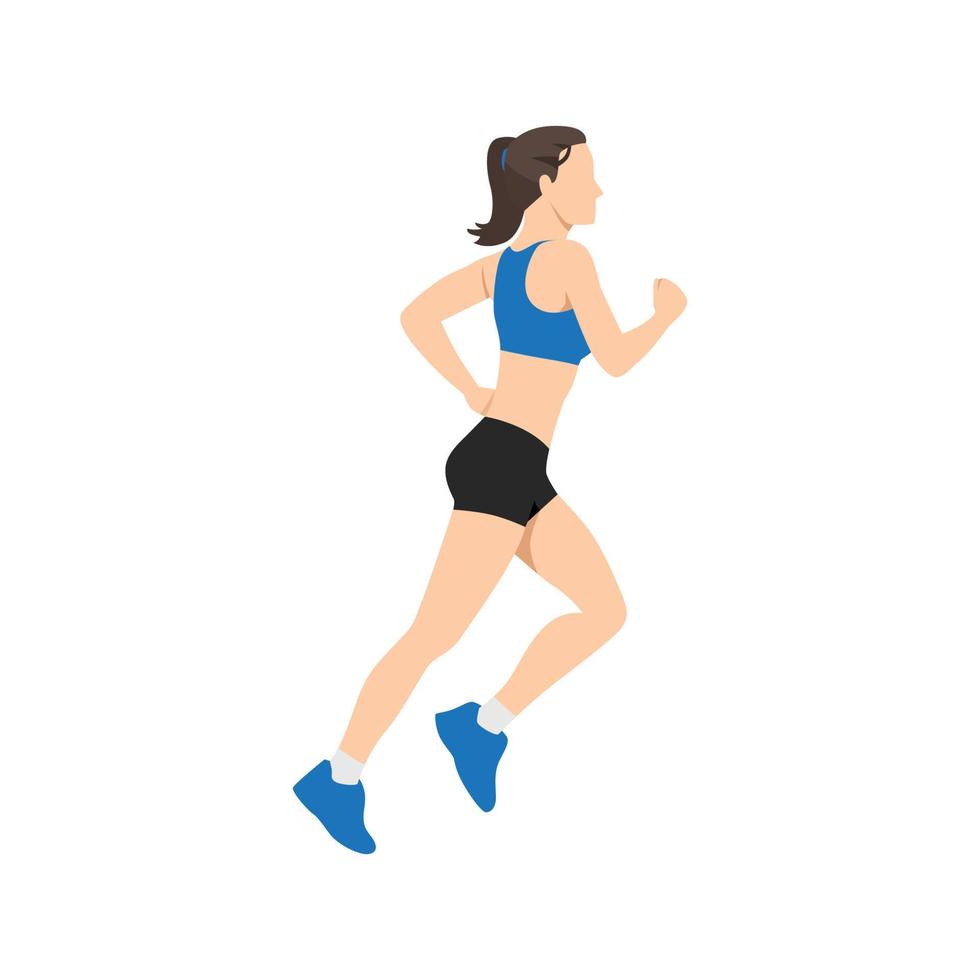 femme adulte musclée en cours d'exécution ou de jogging. exercice d'entraînement. athlète de marathon faisant du sprint en plein air - illustration vectorielle plane simple. vecteur