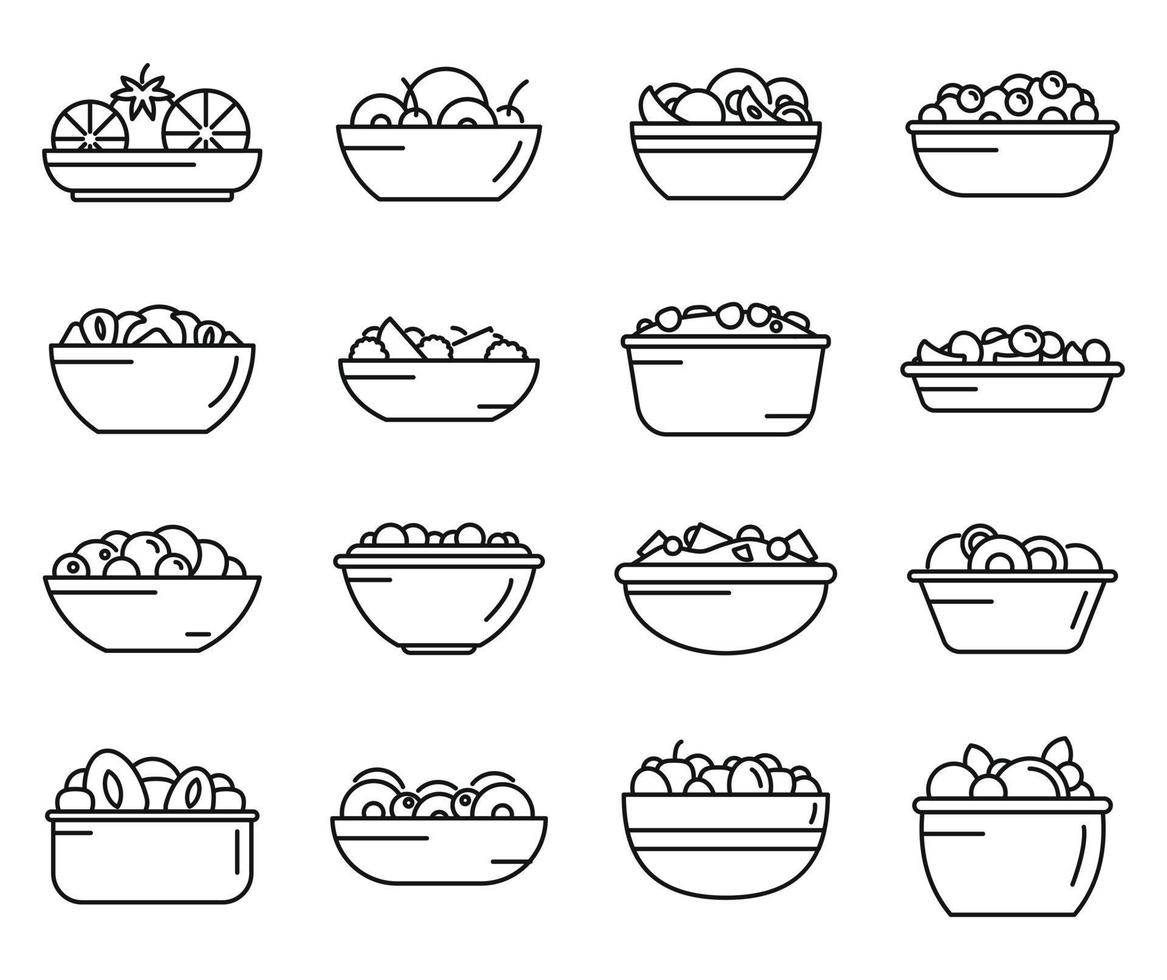 icônes de salade de fruits définies vecteur de contour. calories du repas