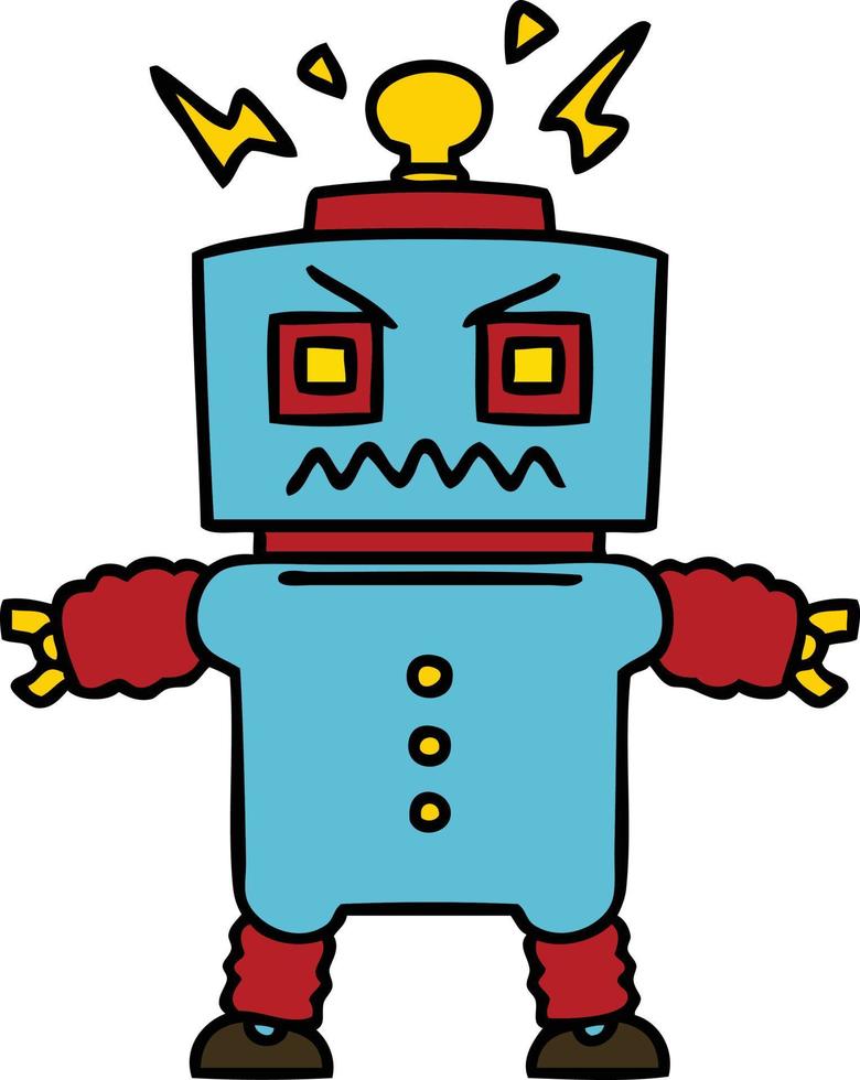 robot de dessin animé dessiné à la main excentrique vecteur