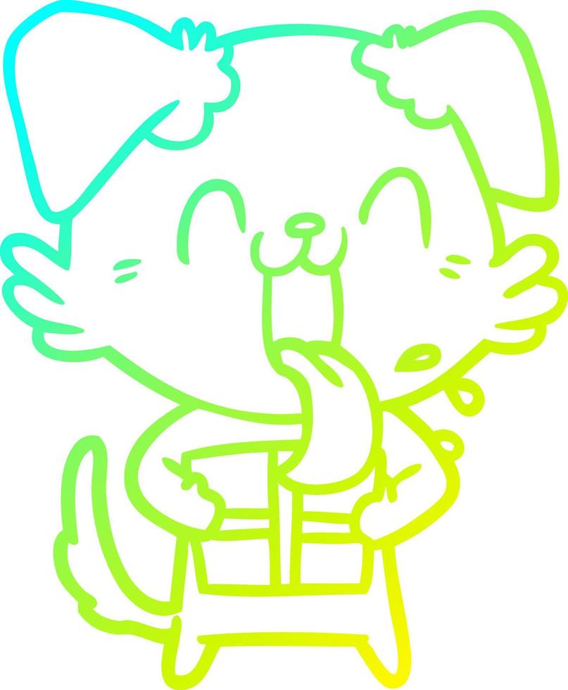 ligne de gradient froid dessin dessin animé chien haletant avec cadeau vecteur