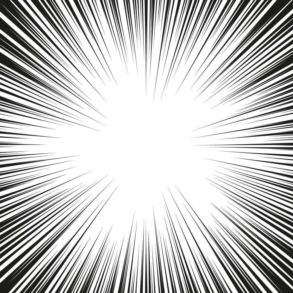 fond de lignes radiales noir et blanc de bande dessinée. cadre de vitesse manga. action de super-héros. illustration vectorielle d'explosion. timbre carré. vecteur