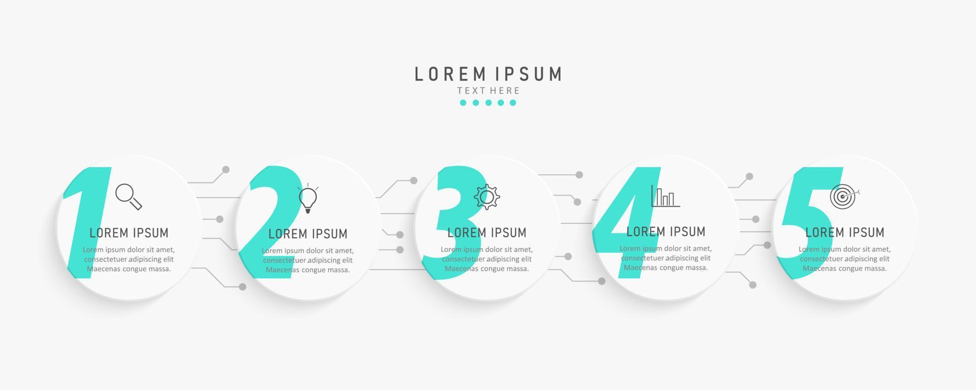 modèle de conception d'étiquettes infographiques vectorielles avec icônes et 5 options ou étapes. peut être utilisé pour le diagramme de processus, les présentations, la mise en page du flux de travail, la bannière, l'organigramme, le graphique d'informations. vecteur