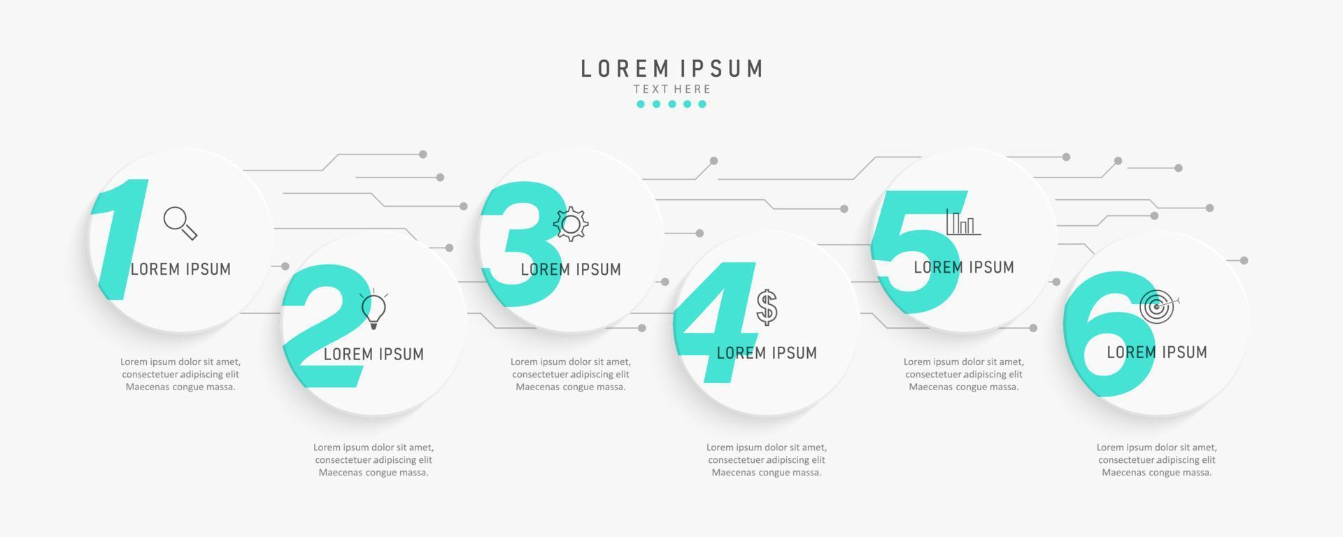 modèle de conception d'étiquettes infographiques vectorielles avec icônes et 6 options ou étapes. peut être utilisé pour le diagramme de processus, les présentations, la mise en page du flux de travail, la bannière, l'organigramme, le graphique d'informations. vecteur