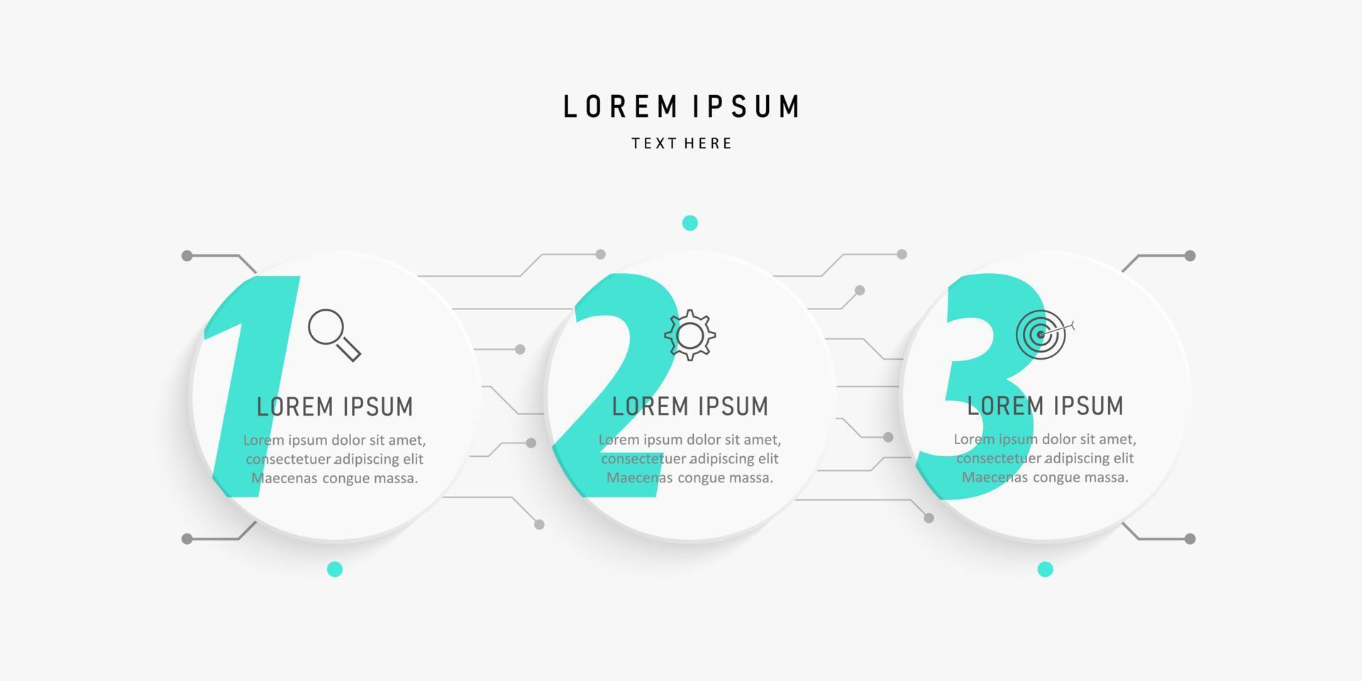 modèle de conception d'étiquettes infographiques vectorielles avec icônes et 3 options ou étapes. peut être utilisé pour le diagramme de processus, les présentations, la mise en page du flux de travail, la bannière, l'organigramme, le graphique d'informations. vecteur