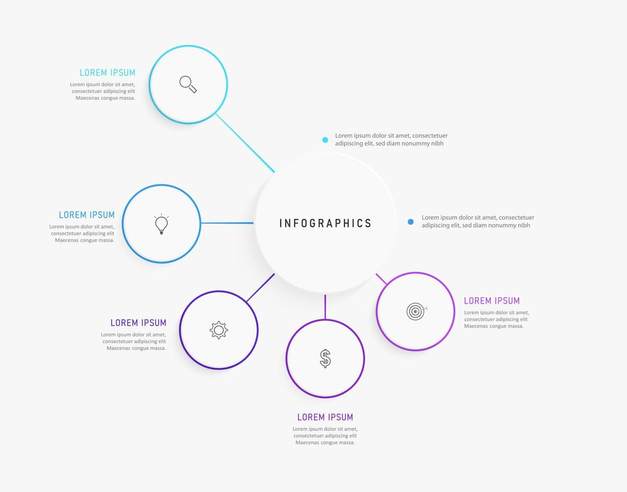 modèle de conception d'étiquettes infographiques vectorielles avec icônes et 5 options ou étapes. peut être utilisé pour le diagramme de processus, les présentations, la mise en page du flux de travail, la bannière, l'organigramme, le graphique d'informations. vecteur