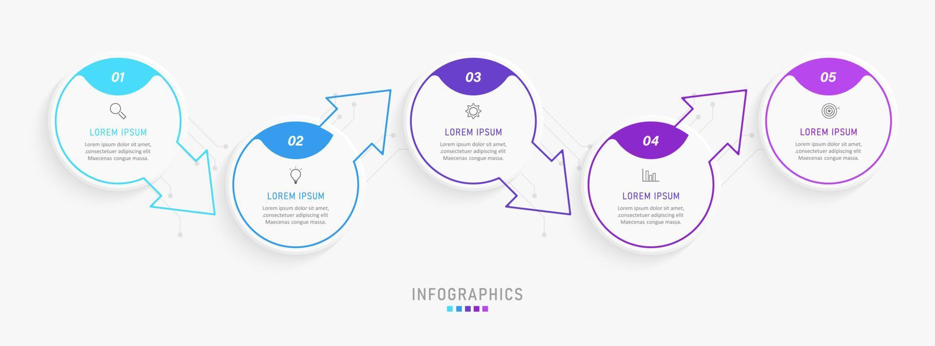 modèle de conception d'étiquettes infographiques vectorielles avec icônes et 5 options ou étapes. peut être utilisé pour le diagramme de processus, les présentations, la mise en page du flux de travail, la bannière, l'organigramme, le graphique d'informations. vecteur