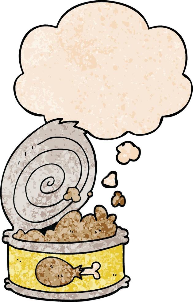 dessin animé de nourriture en conserve et bulle de pensée dans le style de motif de texture grunge vecteur